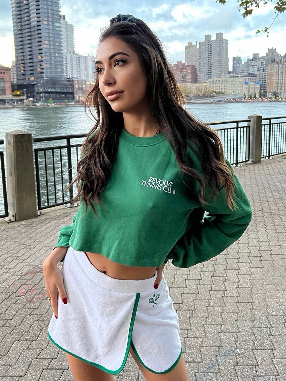 RARE Revolve Tennis club matching SET: green sweatshirt and terry tennis skirt